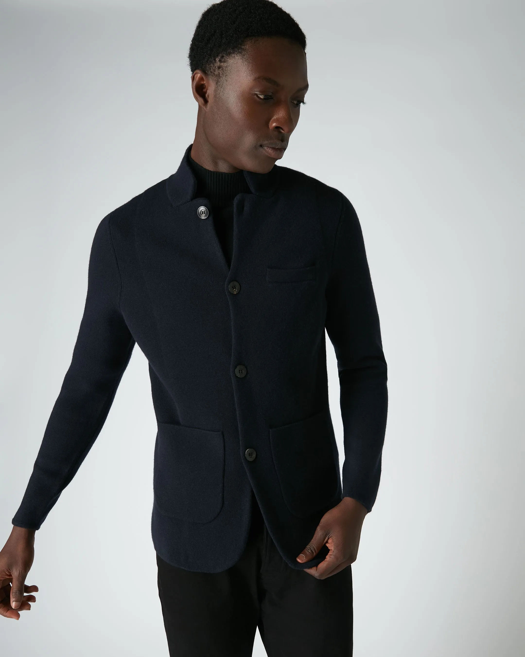 007 Milano Knitted Cashmere Jacket Navy Blue