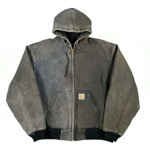 00s Carhartt Sun Faded Black/Grey Canvas Hooded Work Jacket- XL