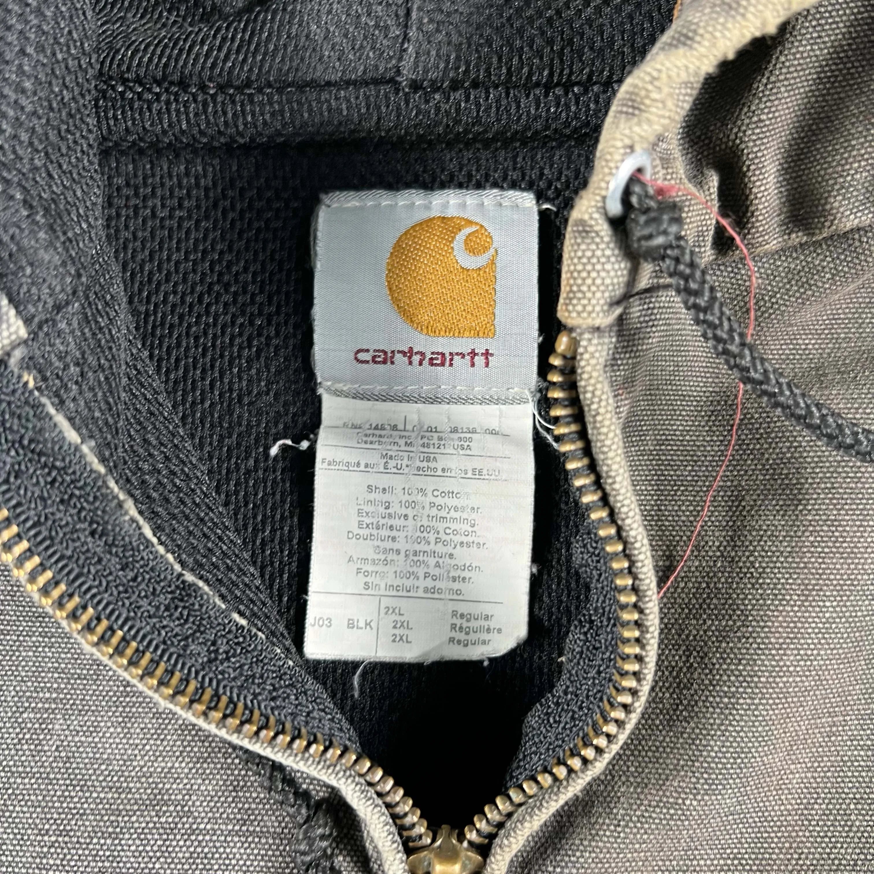 00s Carhartt Sun Faded Black/Grey Canvas Hooded Work Jacket- XL