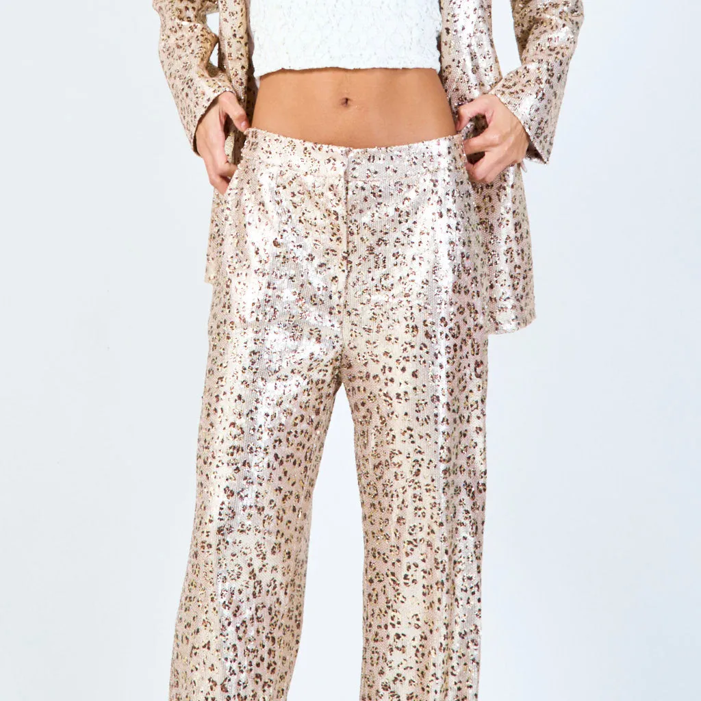 All-Over Laminated Leopard Wide-Leg Pants wholesale