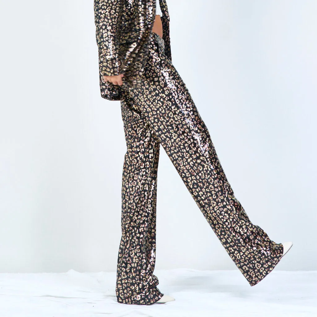 All-Over Laminated Leopard Wide-Leg Pants wholesale