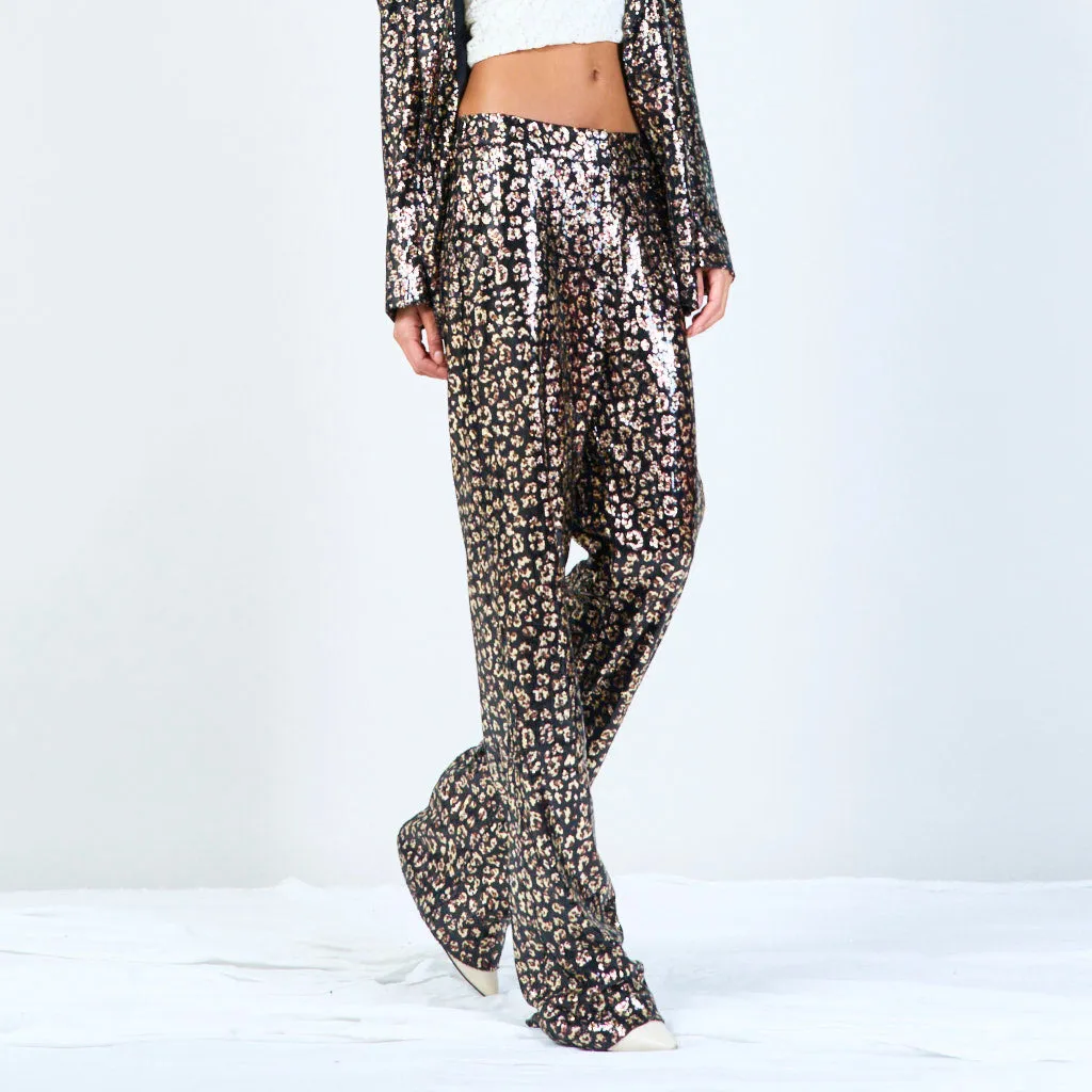 All-Over Laminated Leopard Wide-Leg Pants wholesale