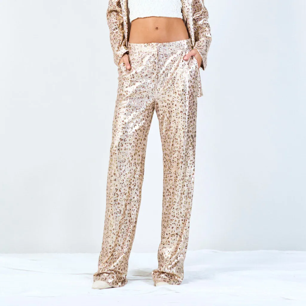 All-Over Laminated Leopard Wide-Leg Pants wholesale