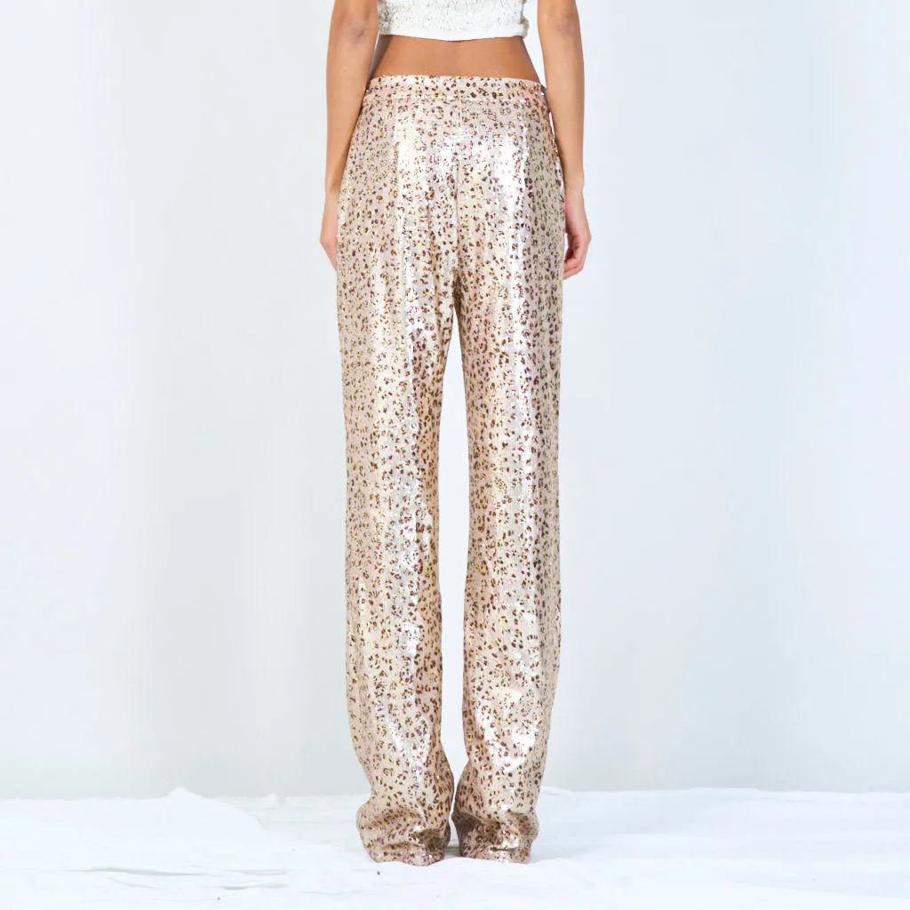 All-Over Laminated Leopard Wide-Leg Pants wholesale