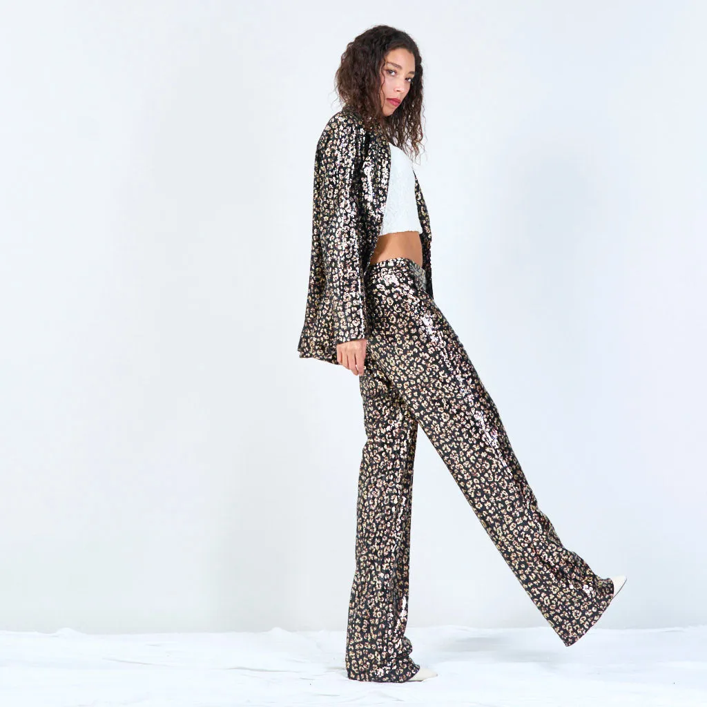 All-Over Laminated Leopard Wide-Leg Pants wholesale