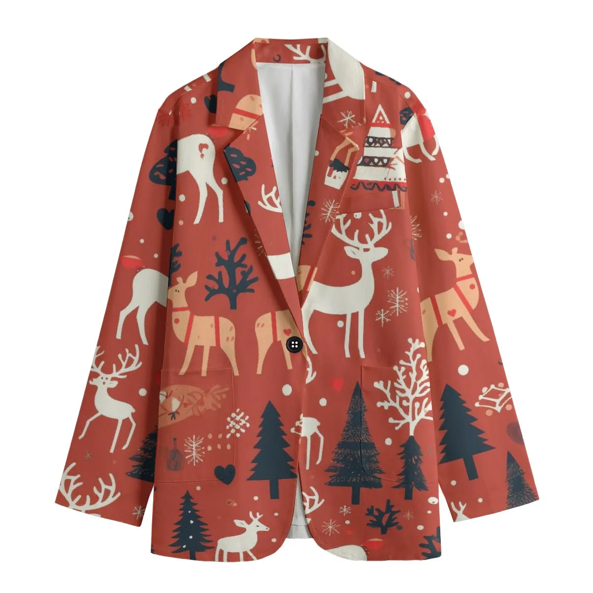 All-Over Print Women's Leisure Blazer | 245GSM Cotton, Christmas red and white