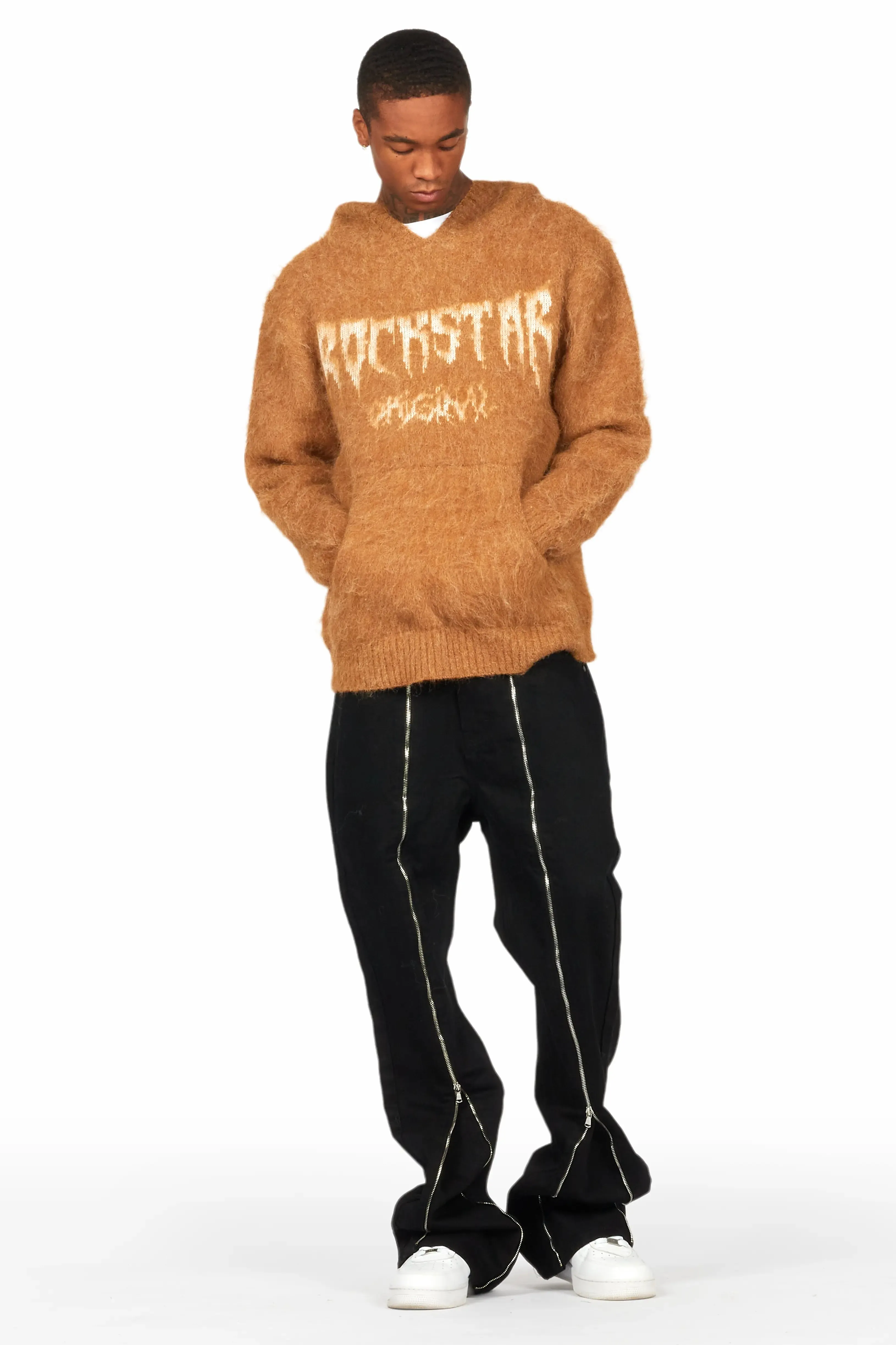 Andros Brown Graphic Knitted Mohair Hoodie