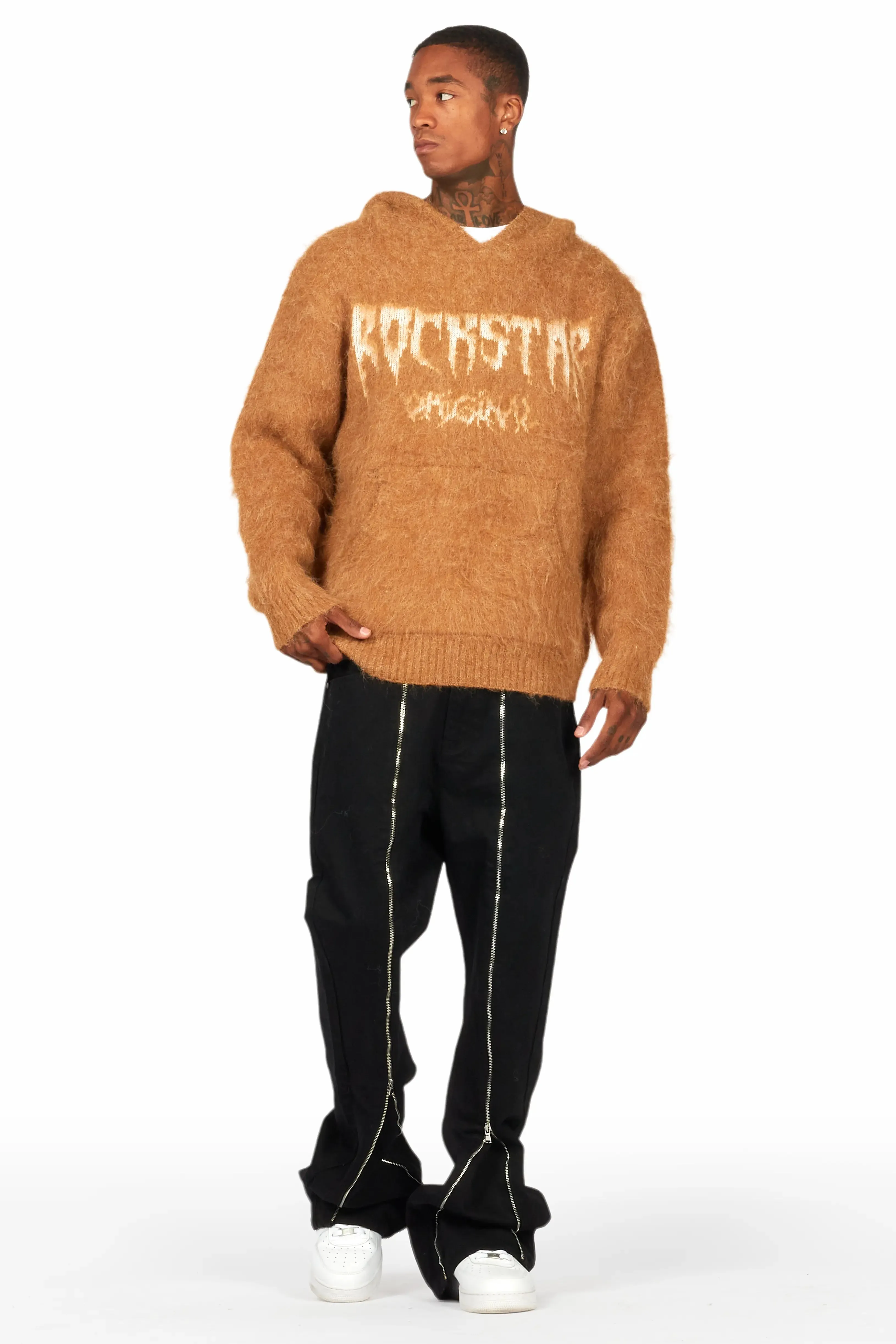 Andros Brown Graphic Knitted Mohair Hoodie