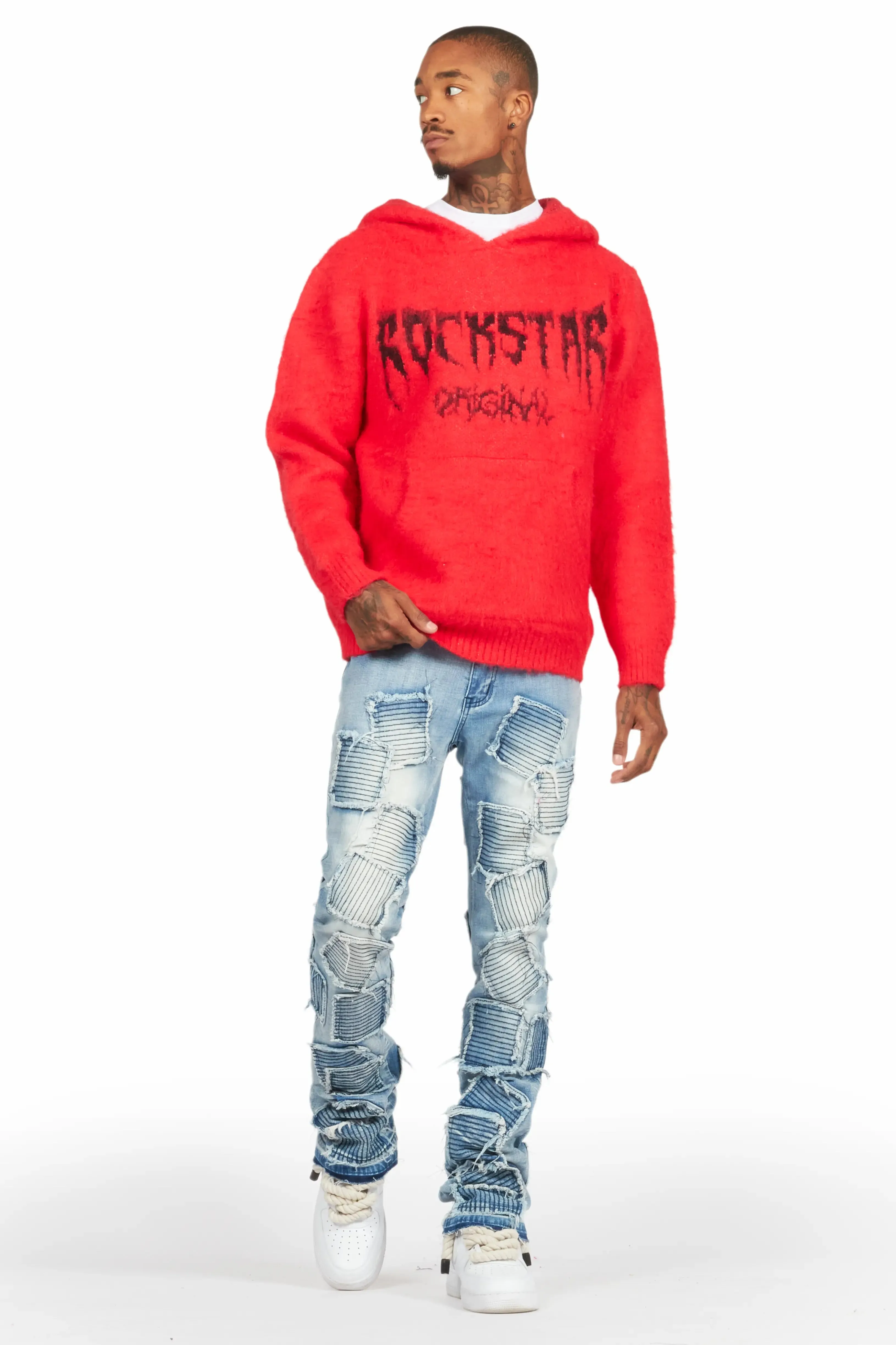 Andros Red Graphic Knitted Mohair Hoodie