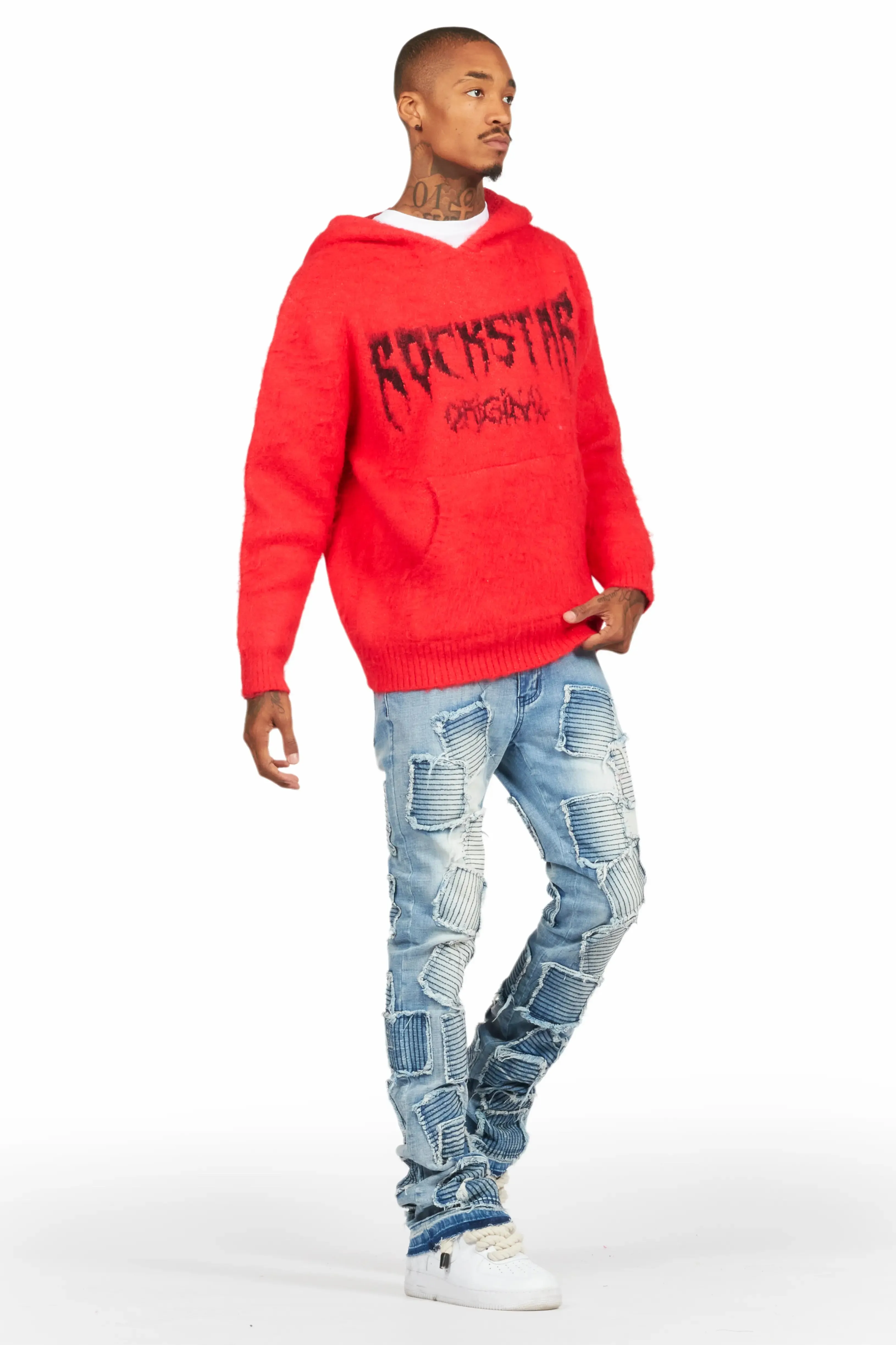 Andros Red Graphic Knitted Mohair Hoodie