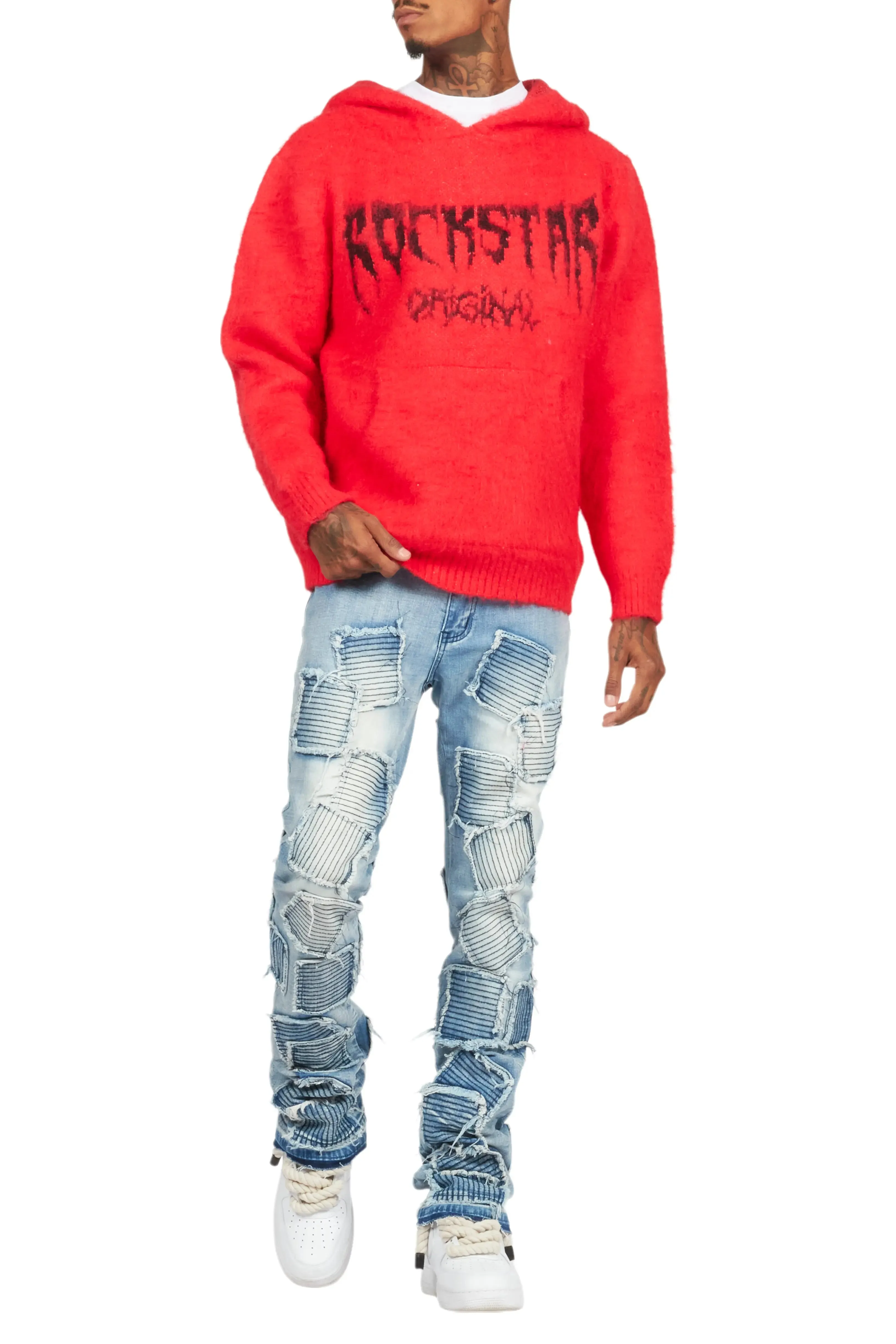 Andros Red Graphic Knitted Mohair Hoodie