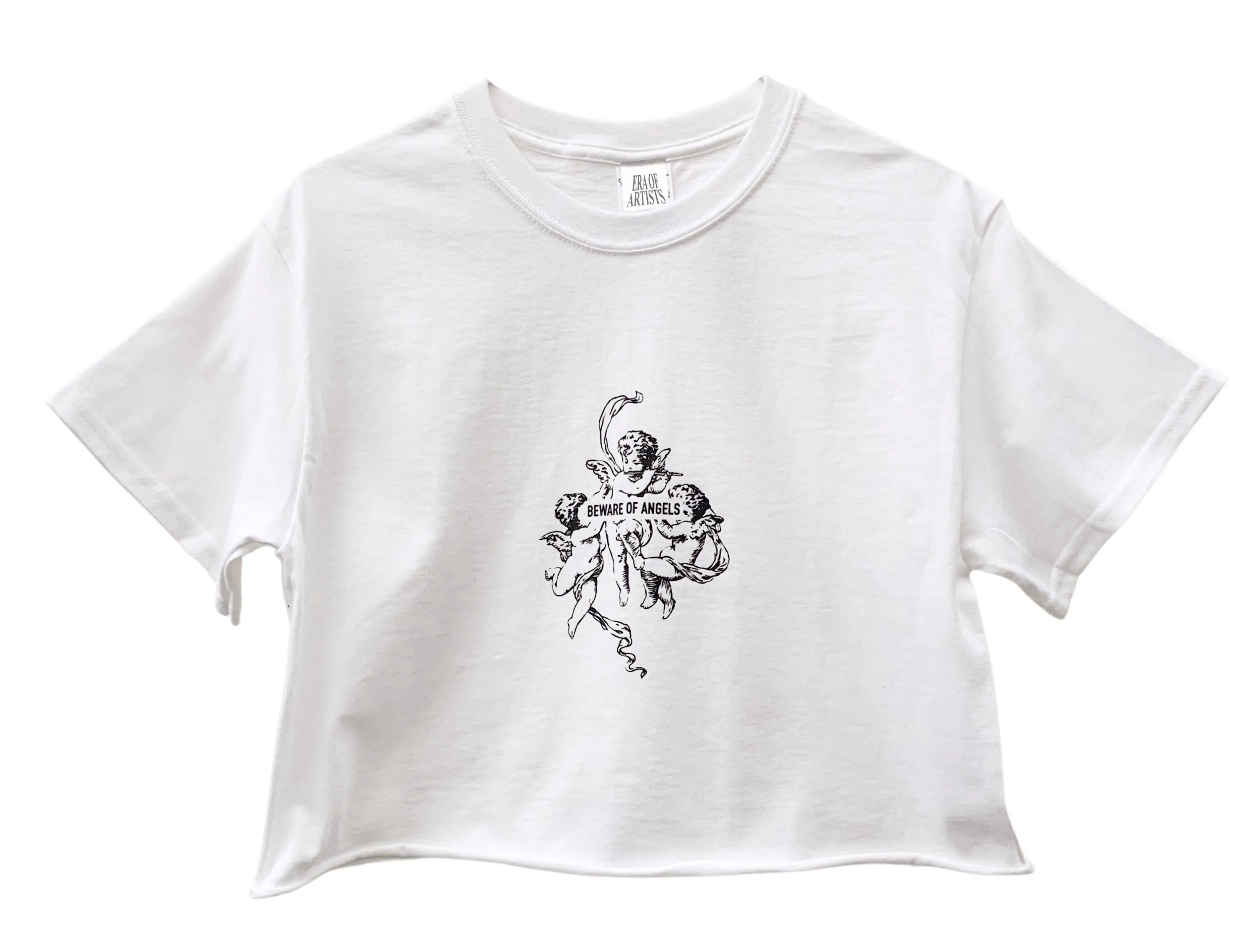 Beware of Angels White Graphic Unisex Cropped Tee