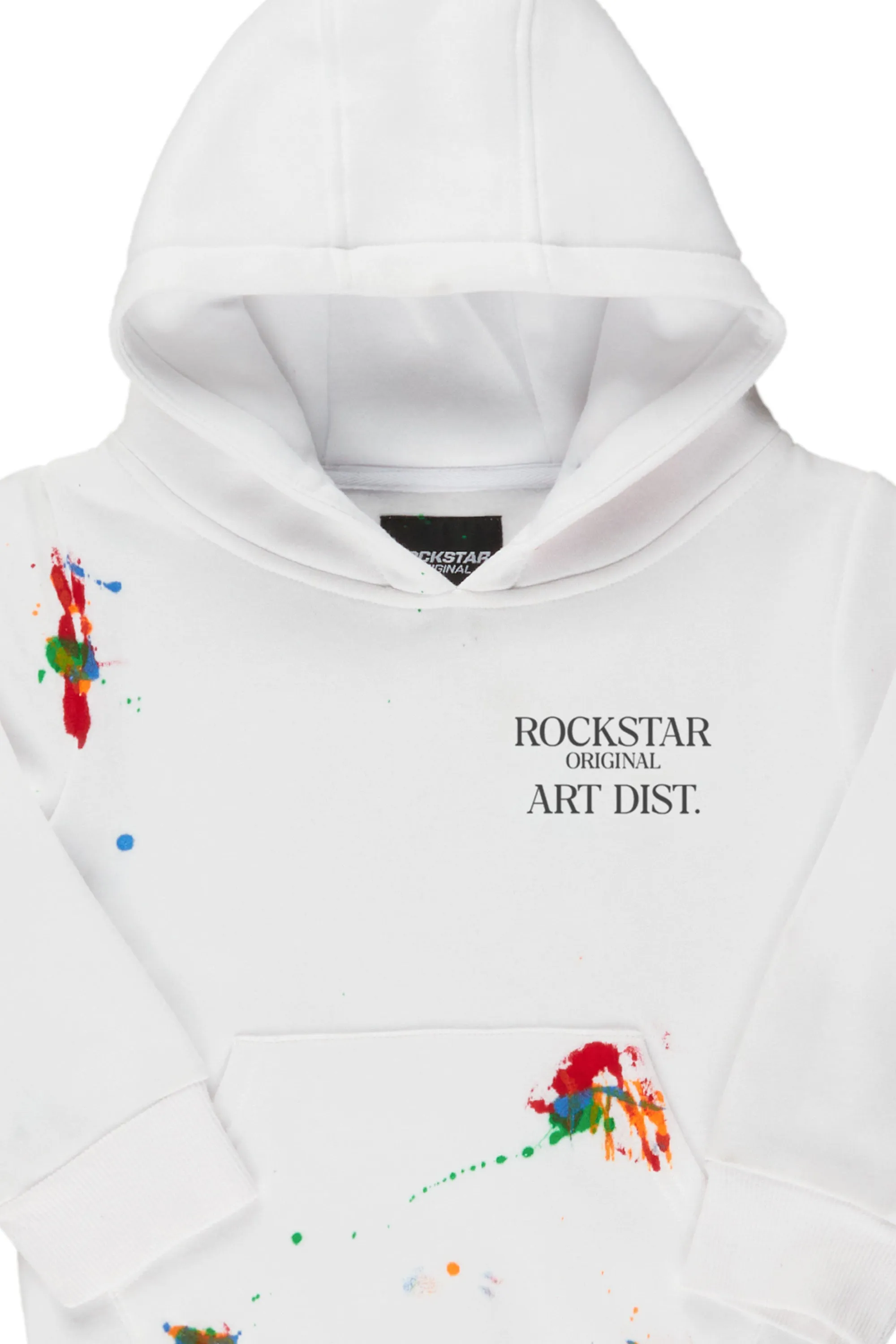 Boys Rockstar Art Dist. White Graphic Hoodie