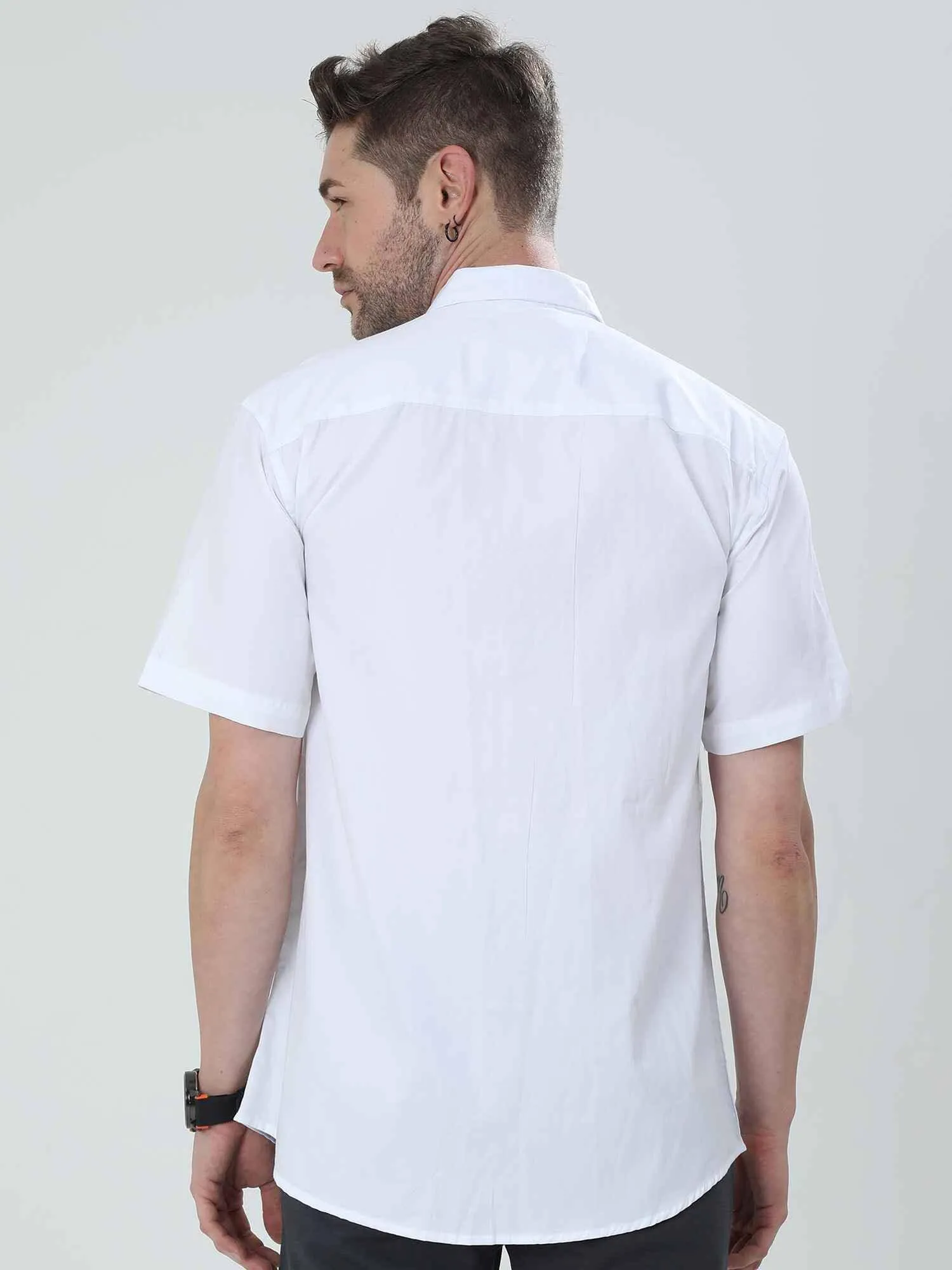 Bright White Solid Half Sleeve Shirt