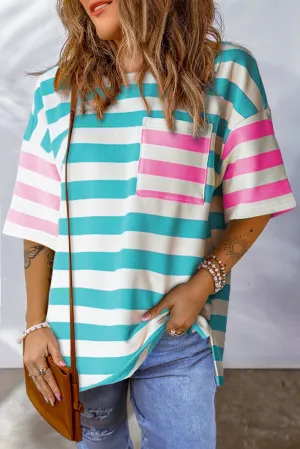 Contrast Patch Drop Sleeve T Shirt