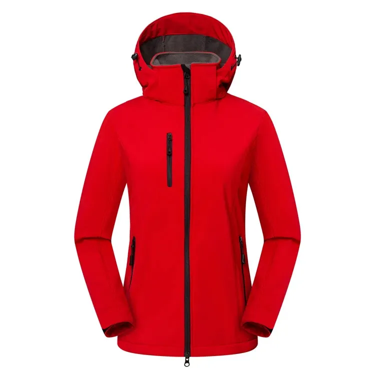 Customize LOGO Women Waterproof Softshell Jacket Outdoor Zipper Hiking Skiing Sports Cardigan Coats Fleece Liner Warm Hoody Tops