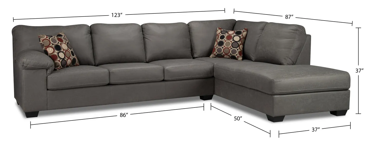 Farrow 2-Piece Leather-Look Fabric Right-Facing Sofa Bed Sectional - Grey