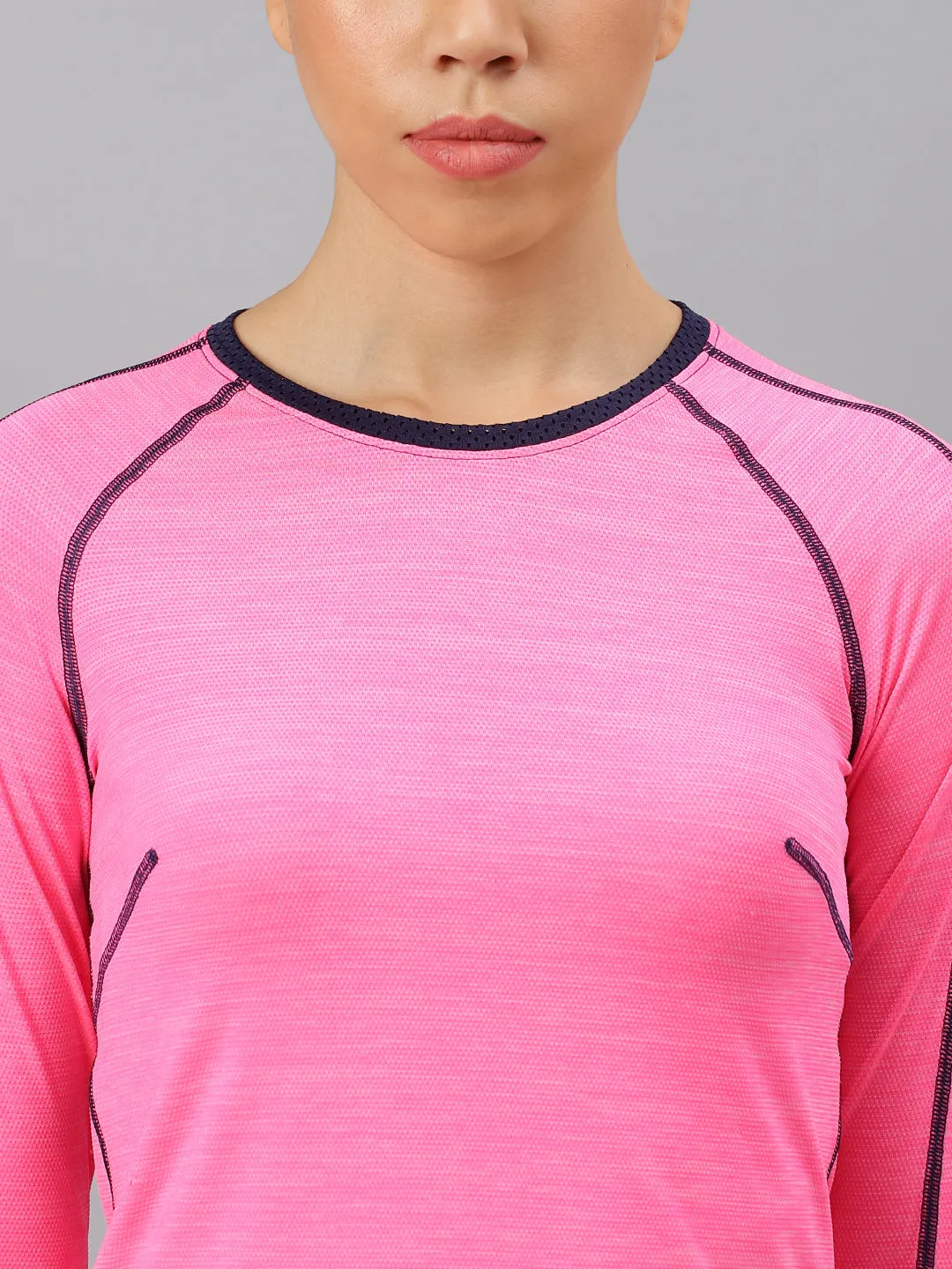 Fitkin women's neon pink colourblock full sleeve tshirt with back stich design