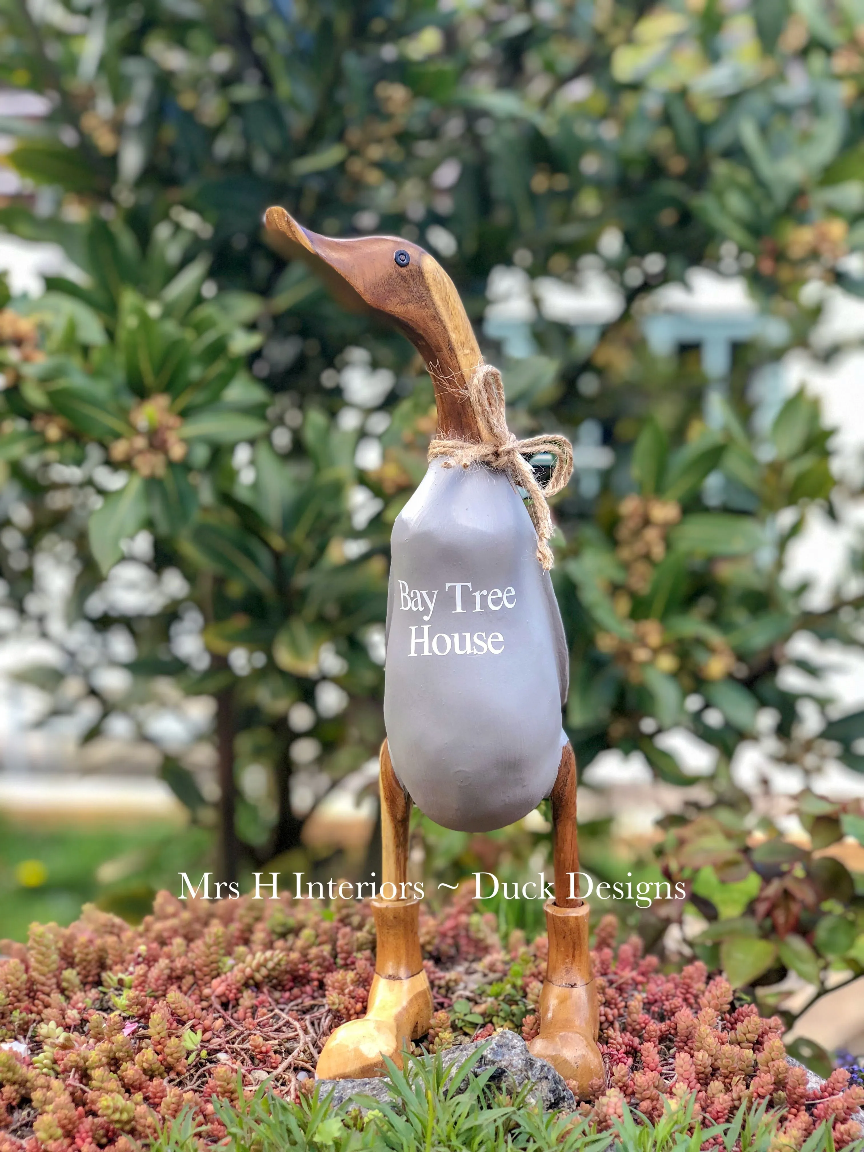 House name or number (outdoor) - Decorated Wooden Duck in Boots by Mrs H the Duck Lady