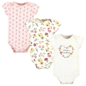 Hudson Baby Cotton Bodysuits, Soft Painted Floral 3-Pack