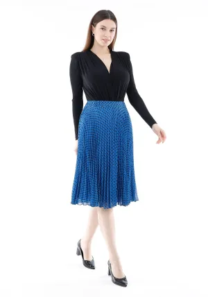 Indigo Chiffon Polka Dot Pattern Pleated Midi Skirt