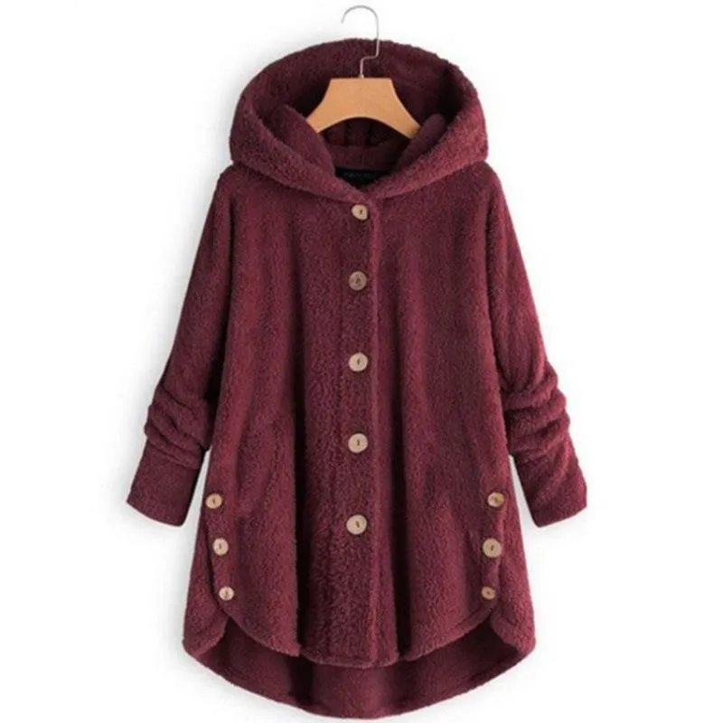 Irregular Design Hooded Fleece Coat