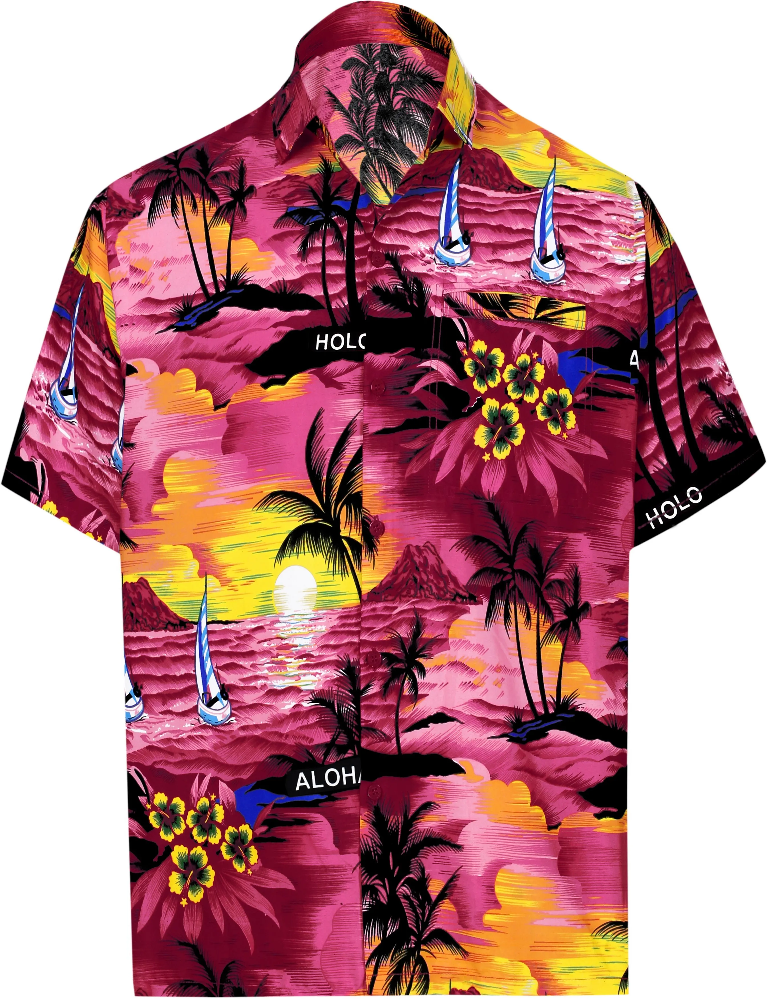 LA LEELA Men's Pink Breast Cancer Shirt Breezy Surf Hawaiian Tropical Aloha Beach Short Sleeve Casual Shirt Pink_W33