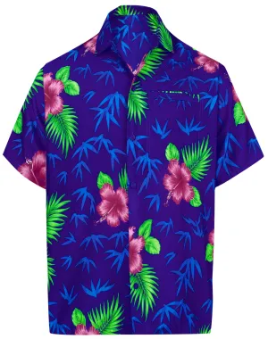 LA LEELA Shirt Casual Button Down Short Sleeve Beach Shirt Men Aloha Pocket shirt Blue_W413