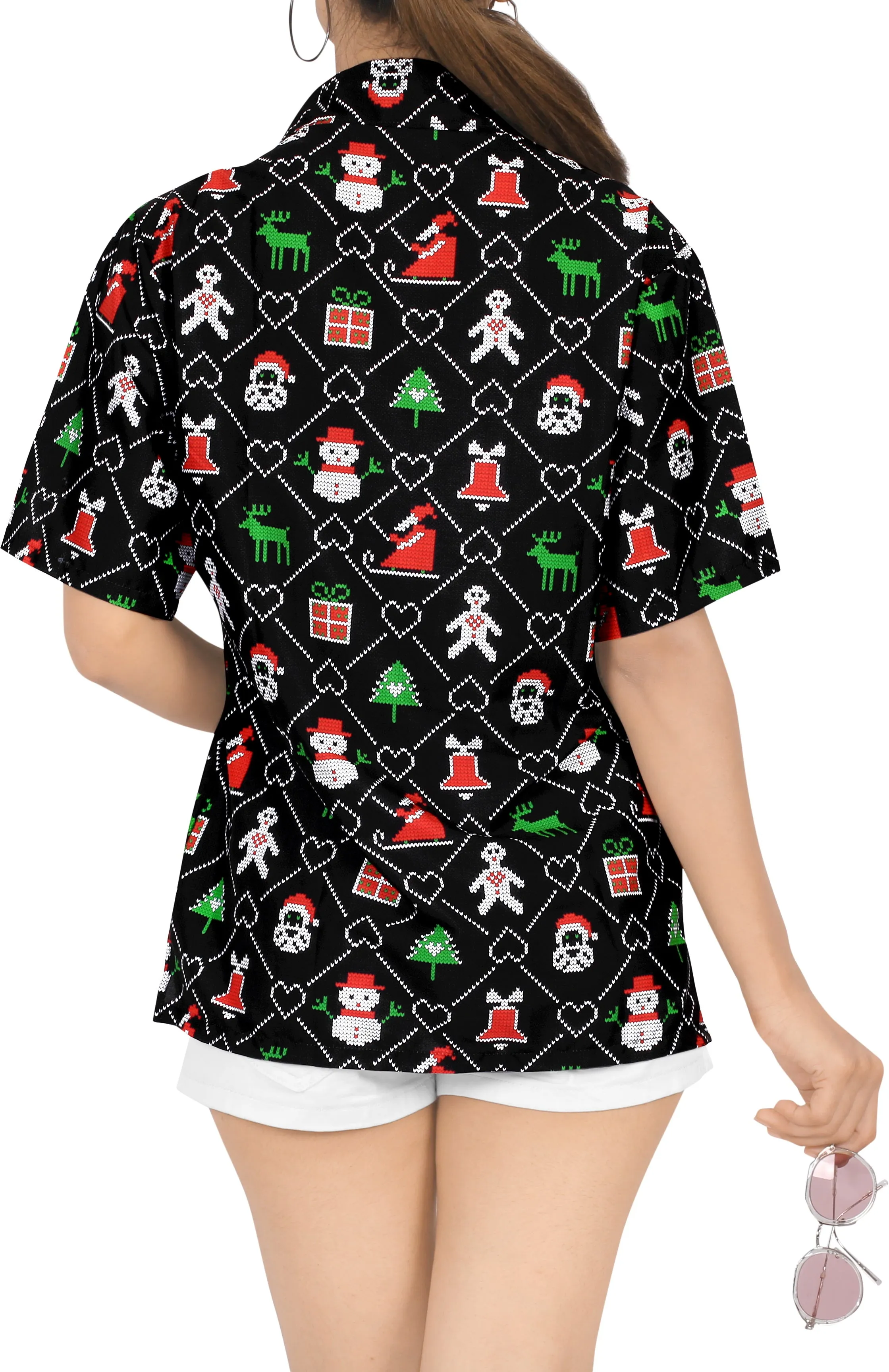 LA LEELA Women's Tropical Santa Claus Party Ugly Hawaiian Christmas Day Shirts Black