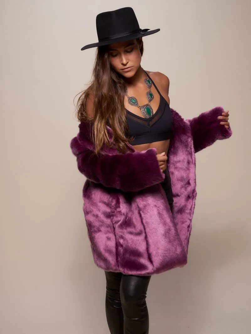 Lavender Wolf V-Neck Luxe Faux Fur Coat | Women's