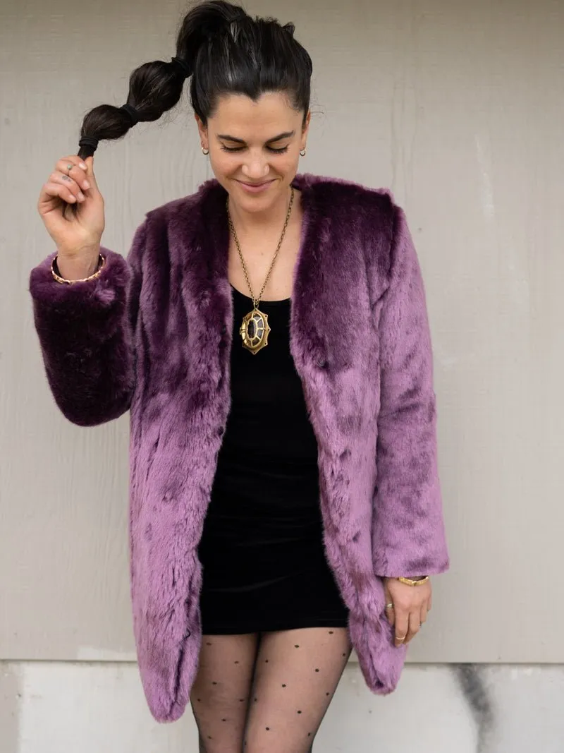 Lavender Wolf V-Neck Luxe Faux Fur Coat | Women's