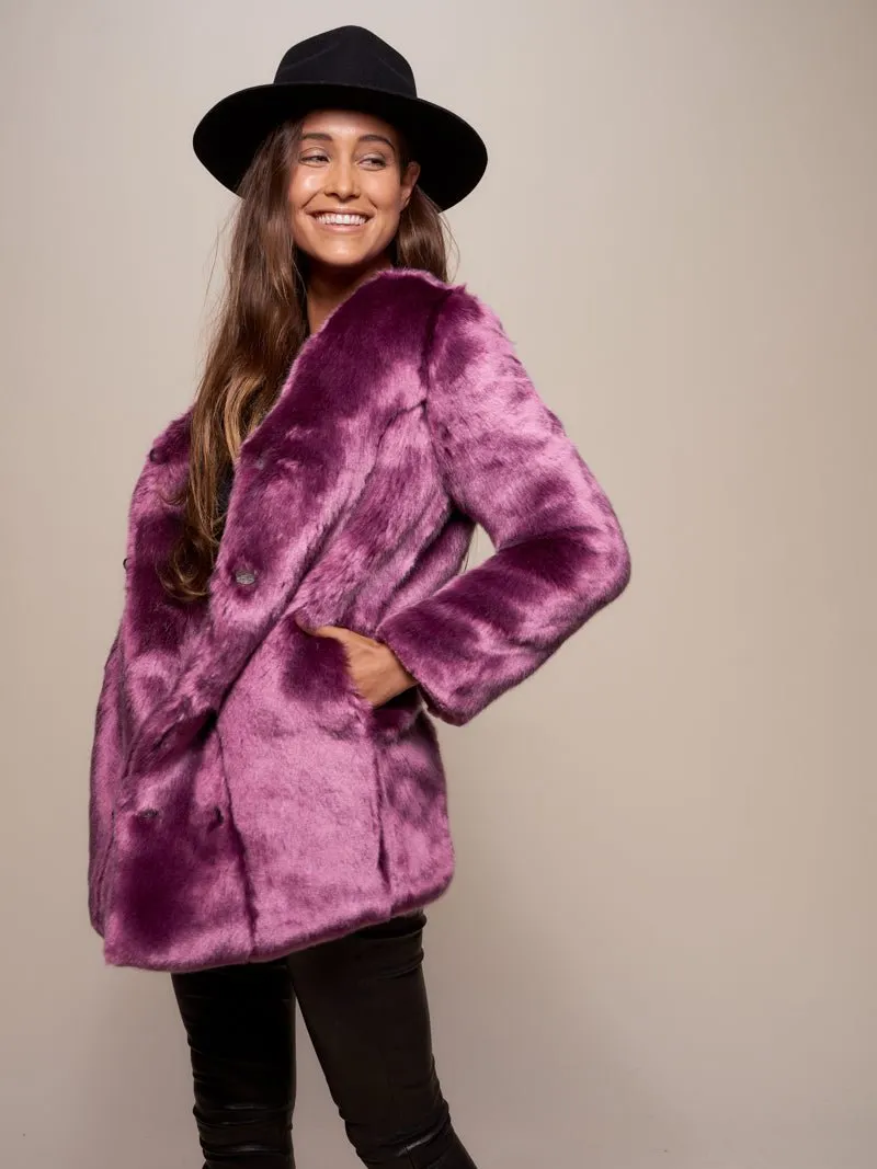 Lavender Wolf V-Neck Luxe Faux Fur Coat | Women's