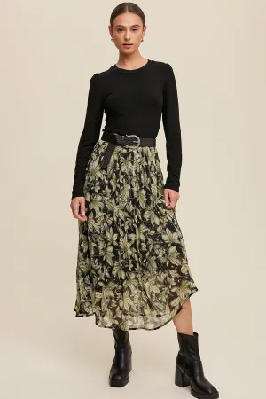 Leaf Printed Chiffon Skirt