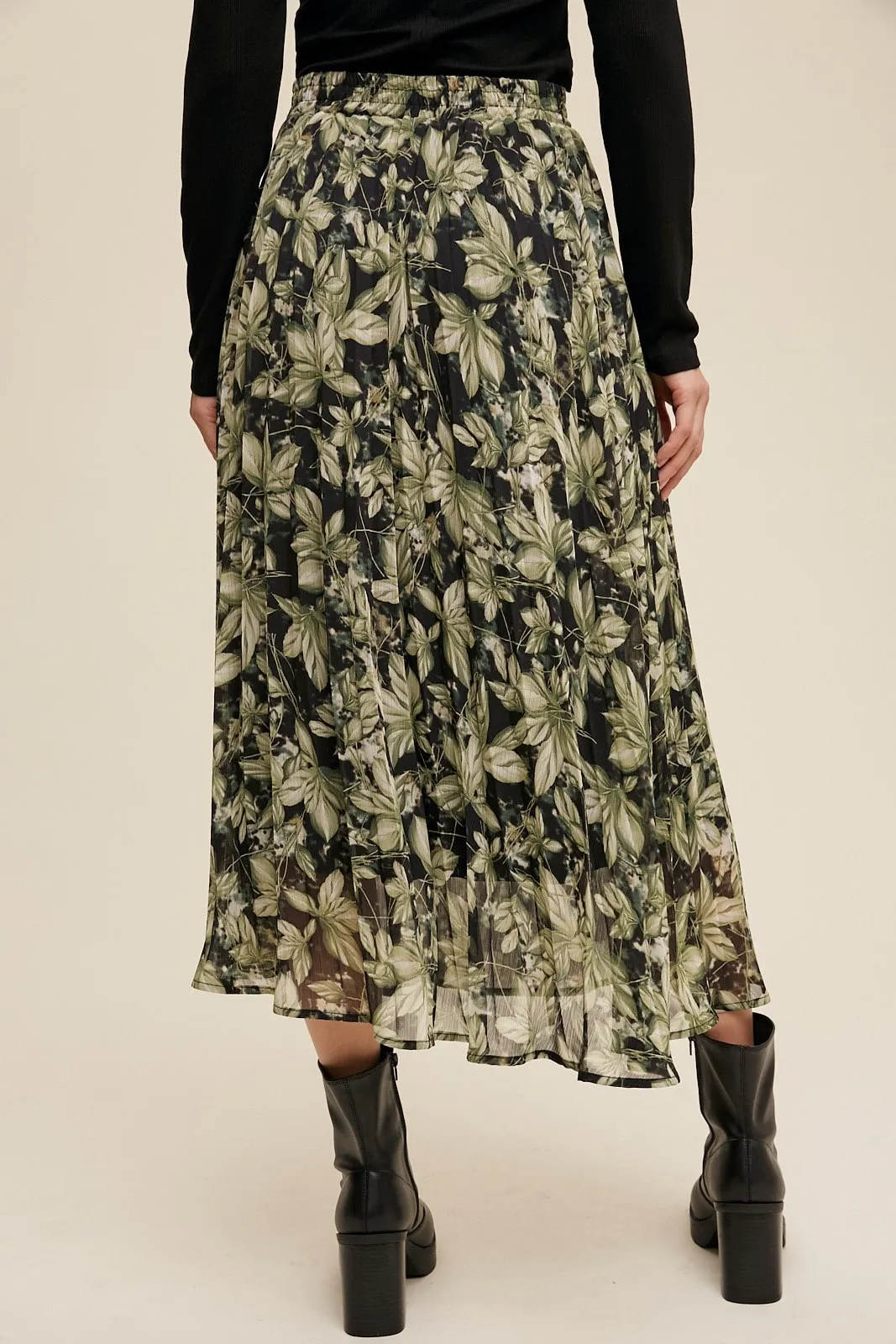 Leaf Printed Chiffon Skirt