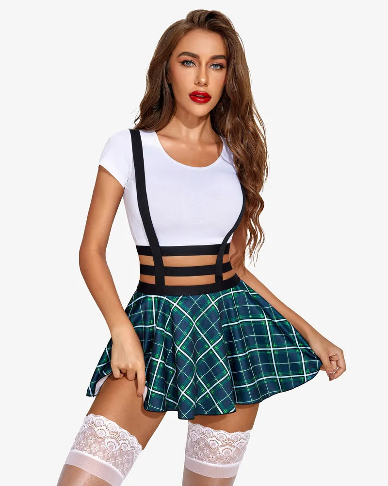 Leopard Pleated Short Braces Skirt