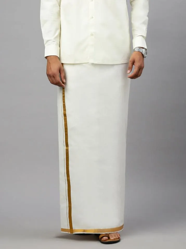 Men Double Dhoti Cream with 1/2" Gold Jari Border Amirta