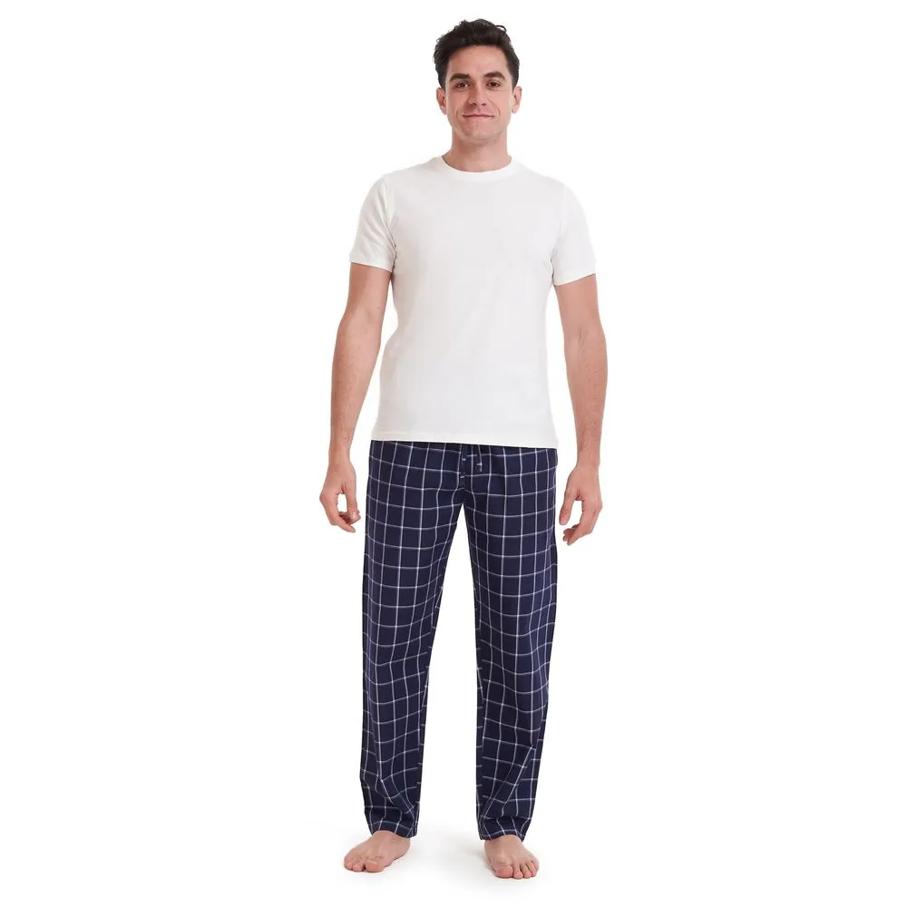 Men summer pajama set Off White T-shirt   Dark Blue x Grey Checkered pants