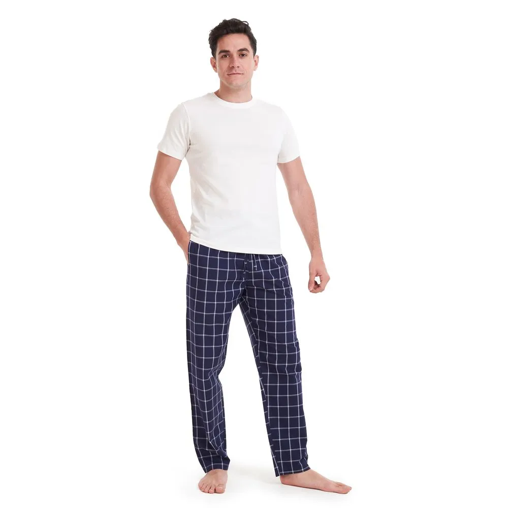 Men summer pajama set Off White T-shirt   Dark Blue x Grey Checkered pants