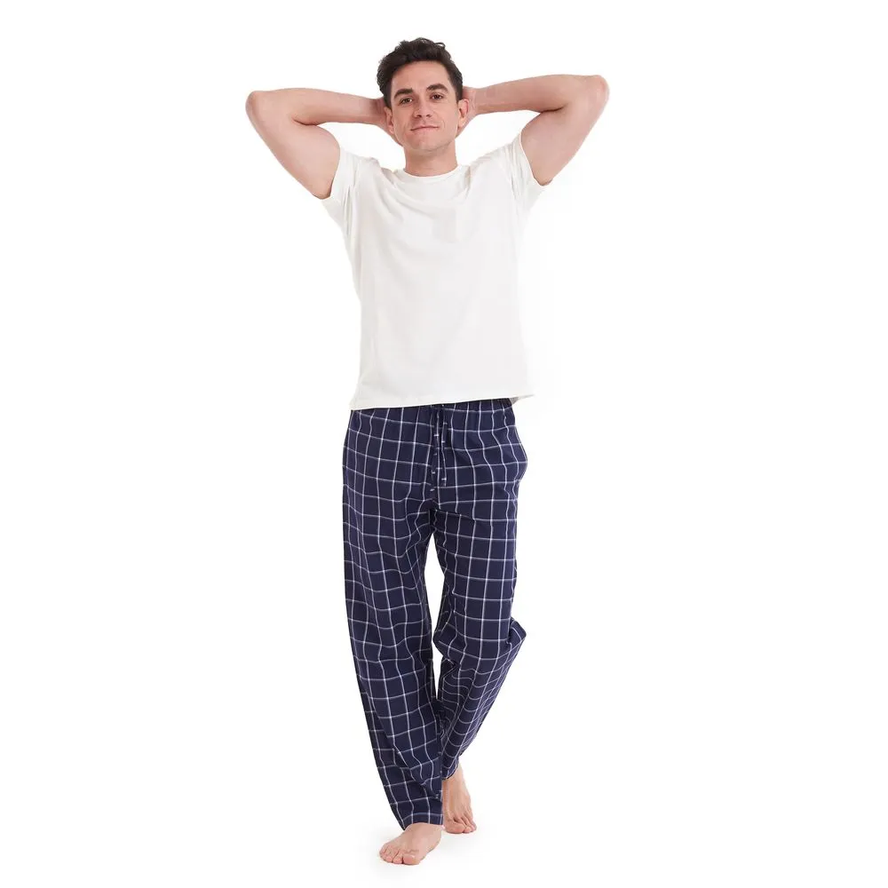 Men summer pajama set Off White T-shirt   Dark Blue x Grey Checkered pants