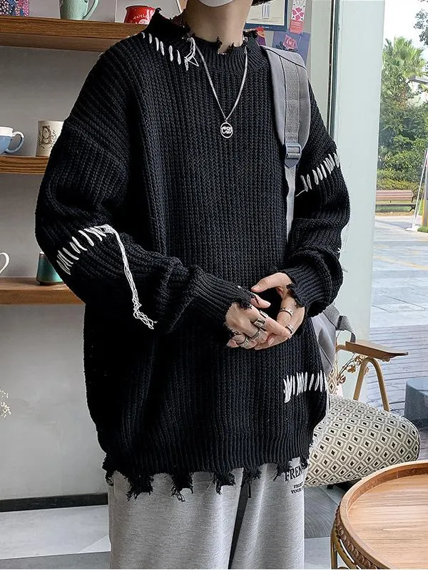 Men's Oversized Irregular Hole Knitted Sweater