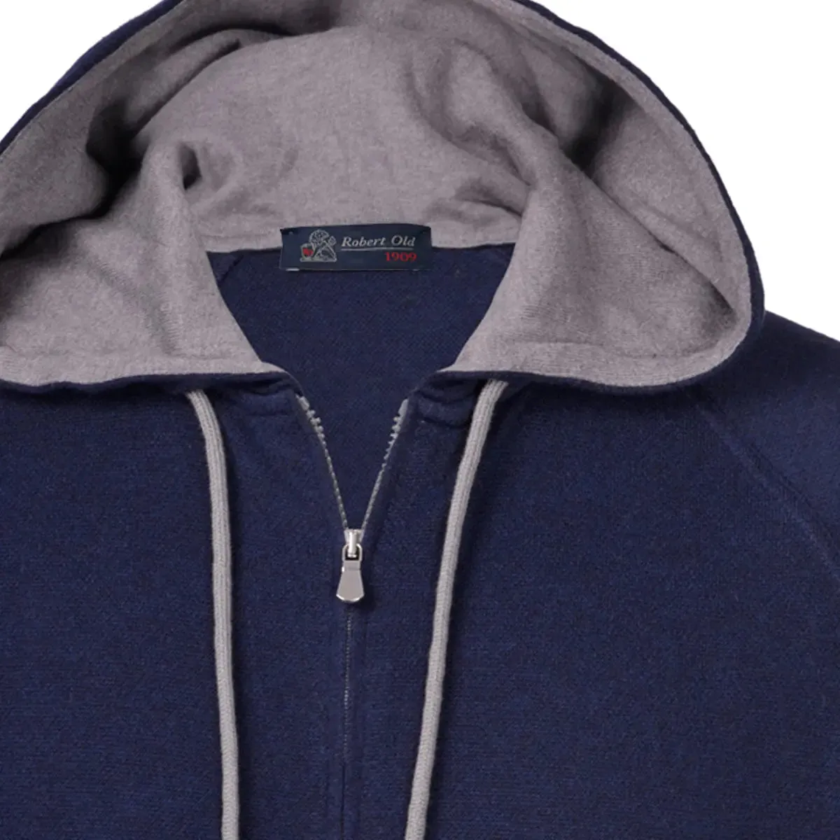 Navy Lightweight Cotton Cashmere Full Zip Hoodie