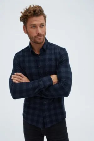 Navy T-Series  Jersey Long Sleeve Fleece Check Shirt