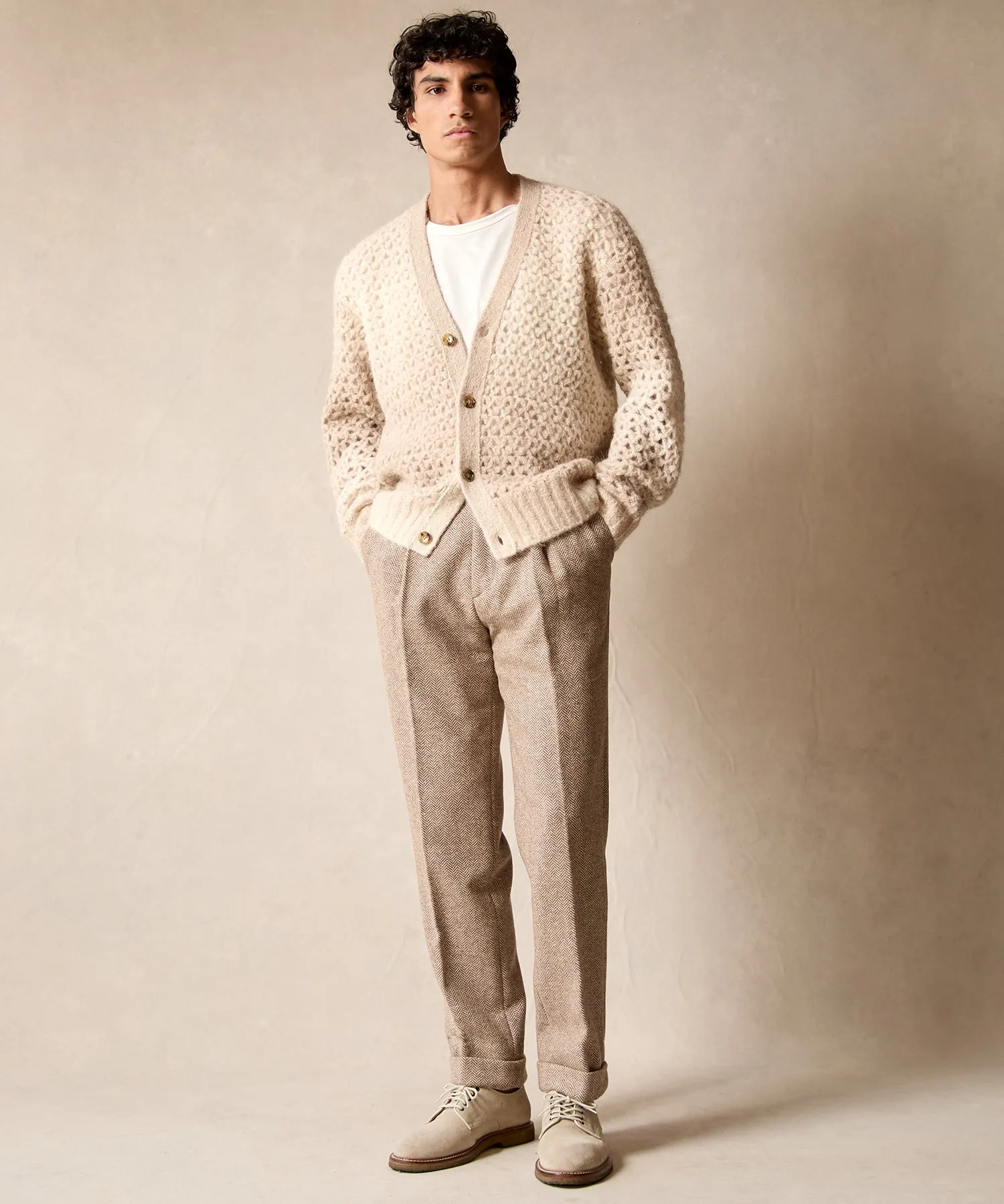 Open-Knit Ombre Cardigan in Bisque