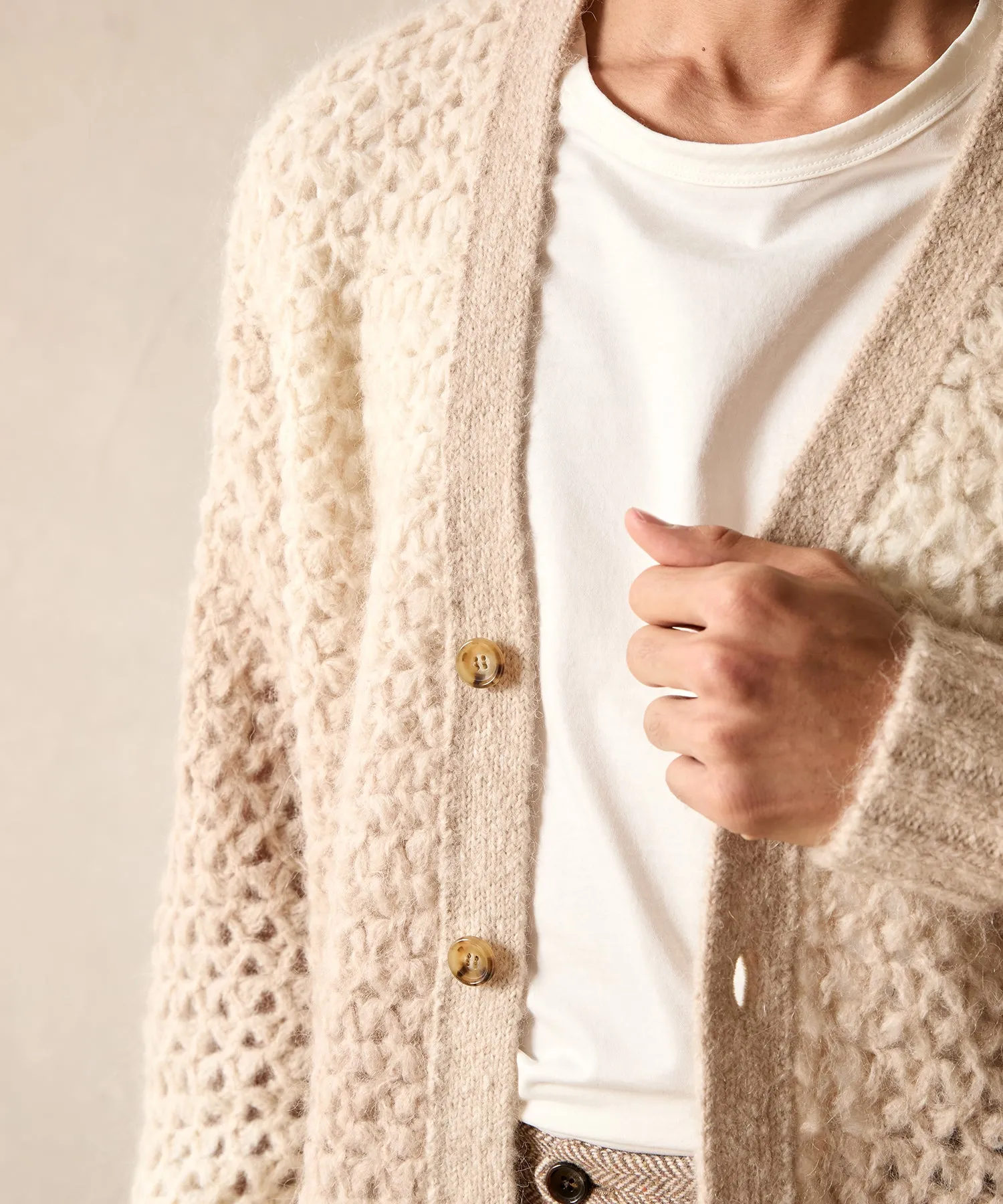 Open-Knit Ombre Cardigan in Bisque