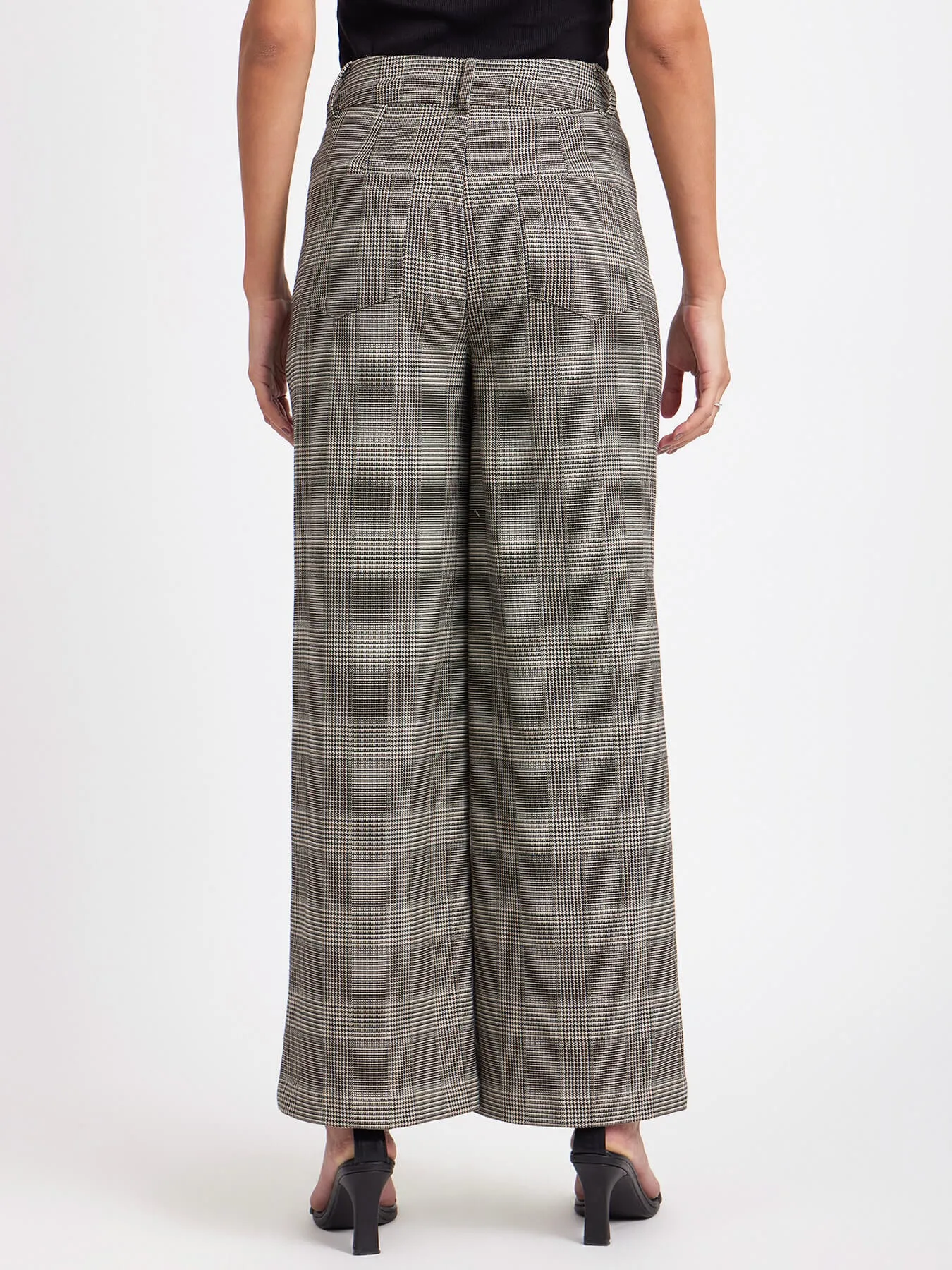 Plaid Straight Fit Plaids Pants - Black and Beige