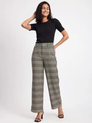 Plaid Straight Fit Plaids Pants - Black and Beige