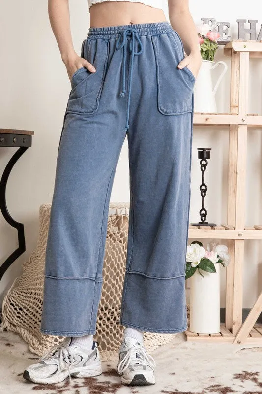 Raw Exposed Seam Elastic Waist Pants