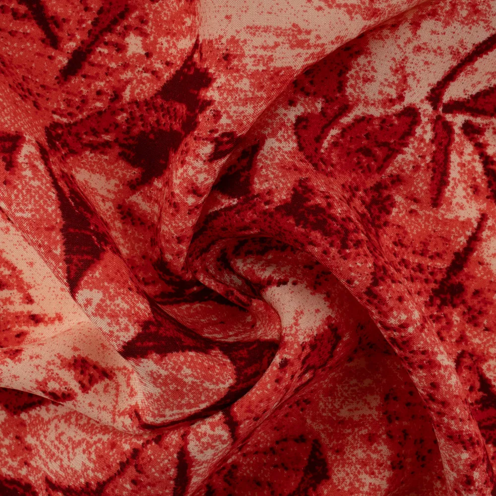 Rayon Voile Print - ELOINE - Leafs - Red