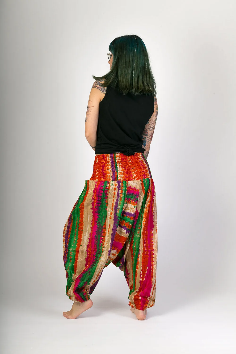 Red Green Print Cotton Harem Yoga Jumpsuit Pants