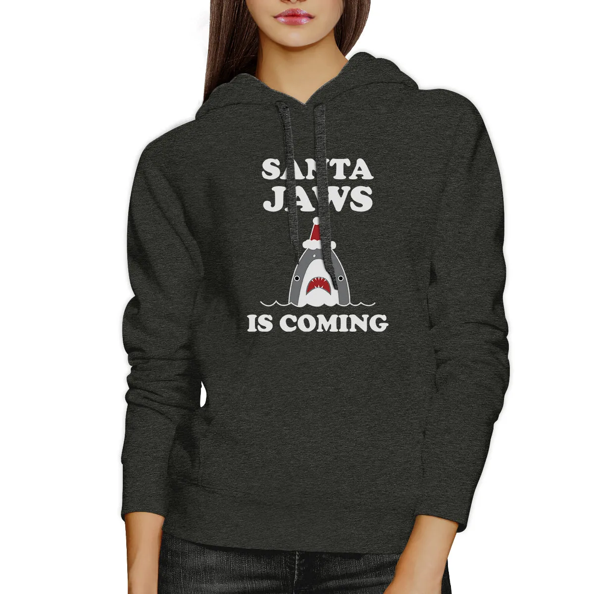 Santa Jaws Is Coming Dark Grey Hoodie